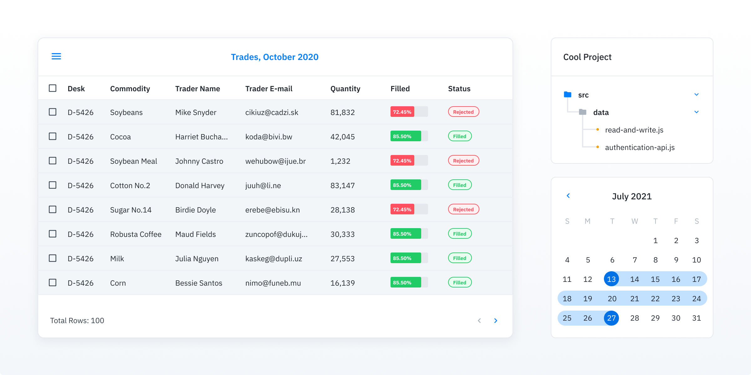 Mockup of some MUI X components